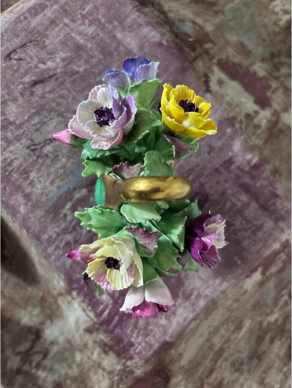 Vintage Crown Staffordshire Bone China Flower Basket Figurine • Cottagecore